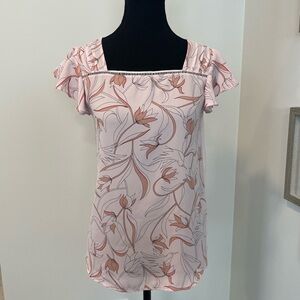 Never Worn! RW&CO Pink Floral Flutter Sleeve Blouse With Crochet Detail